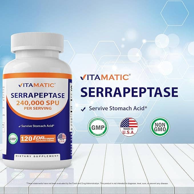 Vitamatic Serrapeptase 240,000 SPU Servings|120 DR Capsules
