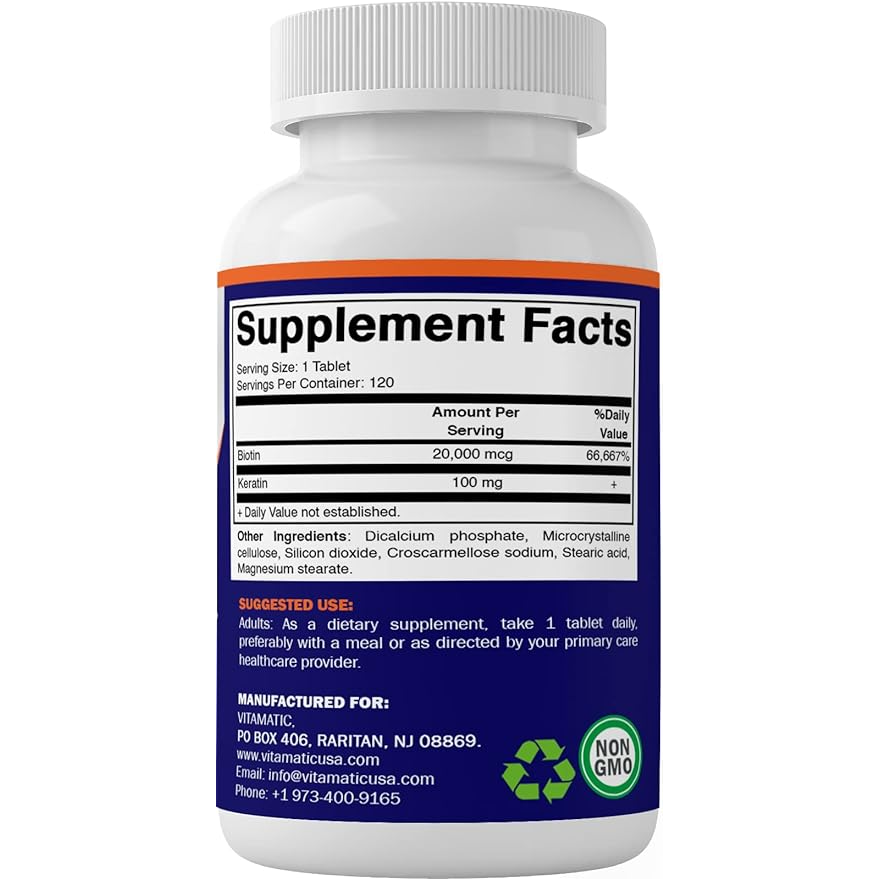 Vitamatic Biotin 20,000mcg with Keratin | 120 Veg Tablets