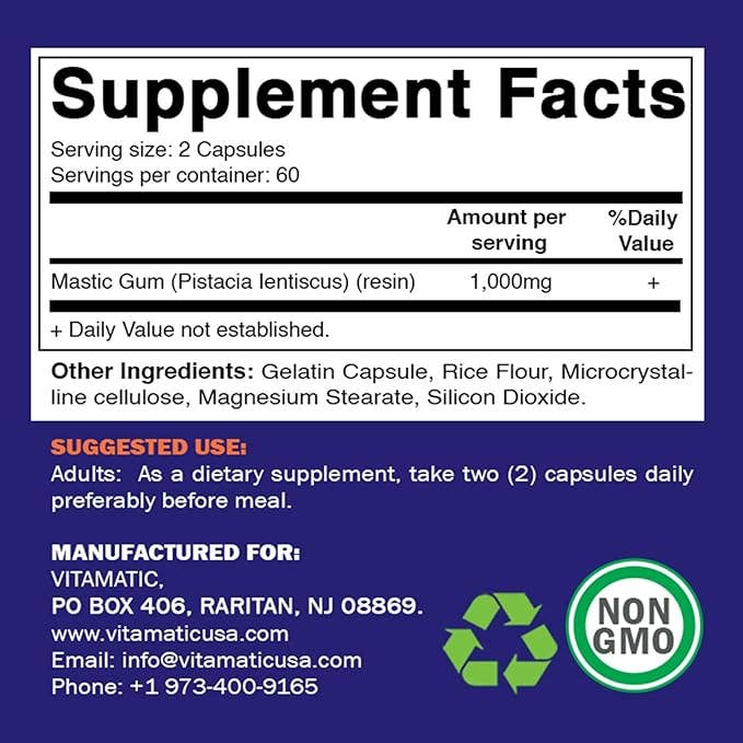 Vitamatic Mastic Gum 1000mg per Serving | 120 Capsules