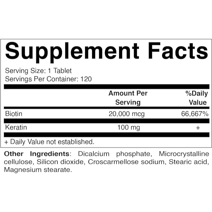 Vitamatic Biotin 20,000mcg with Keratin | 120 Veg Tablets