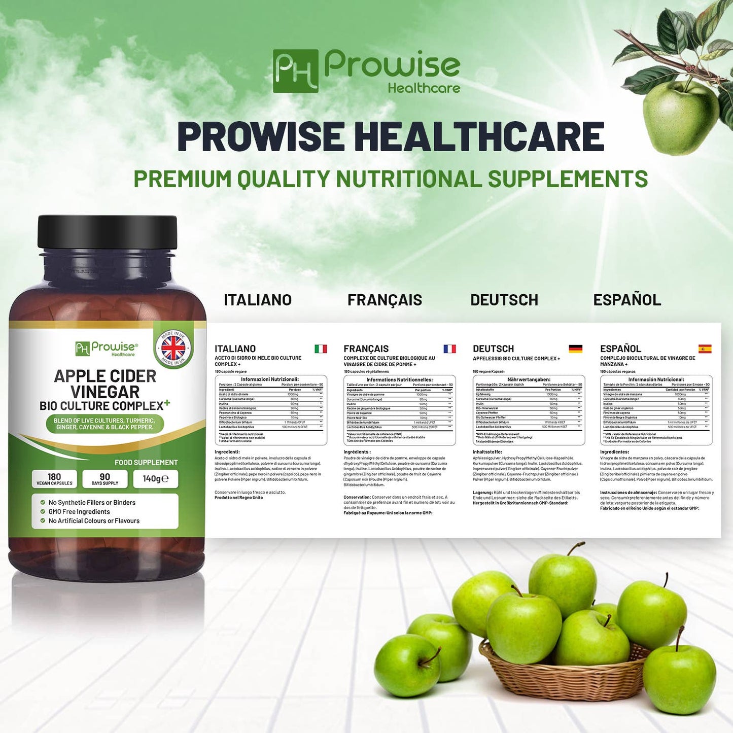 Apple Cider Vinegar Complex Capsules 1300mg 180 capsules | V