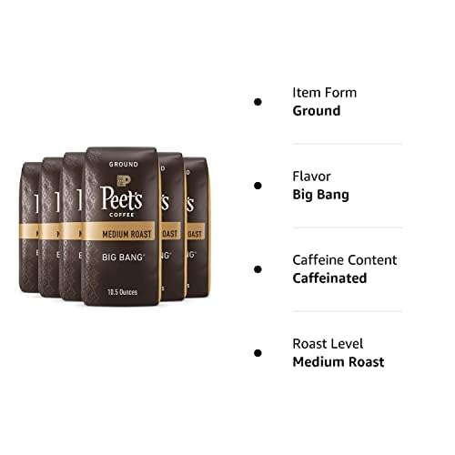 Peet's Coffee, Medium Roast Ground Coffee - Big Bang 63 Ounces (6 Bags of 10.5 Ounces)