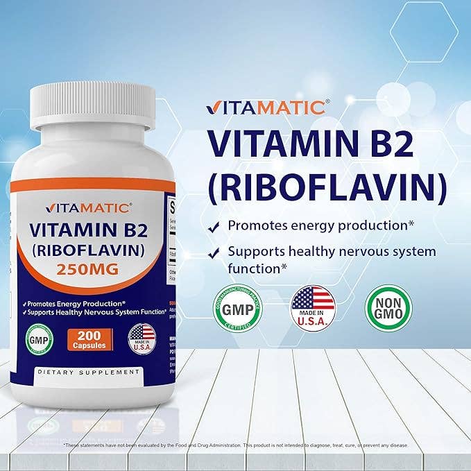 Vitamatic | Vitamin B2 (Riboflavin) 250 mg | 200 Capsules