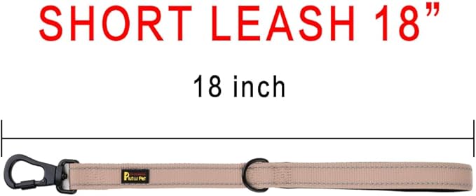 PLUTUS PET Short Training Dog Leash with Padded Handle for Medium Large Dogs,18 Inch Heavy Duty Strong Traffic Leash with Carabiner Clip for Climbing Walking or Guiding Blind(18āļ¼Beige)