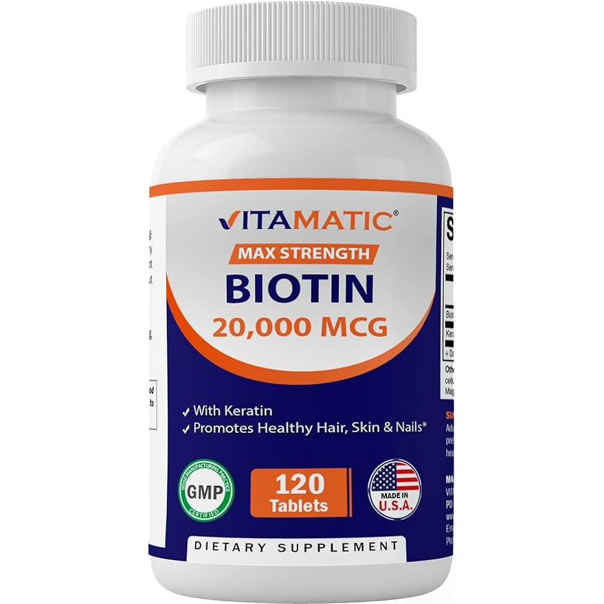 Vitamatic Biotin 20,000mcg with Keratin | 120 Veg Tablets