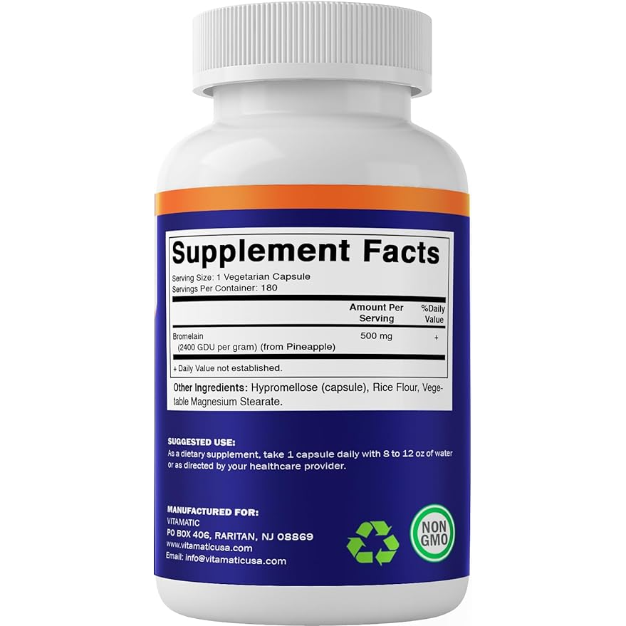 Vitamatic Bromelain 500 mg (2400 GDU/gram) 180 Capsules