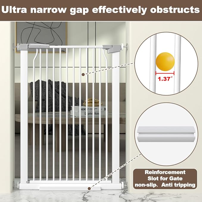 41" Extra Tall Cat Gate for Doorway, 60.3-62.9'' Metal Pet Baby Safe Gate, Extra Wide Pressure Mounted Child Door with Expansion Kit, No Drilling Baby Gate Indoor, No Climb Proof Gate, White