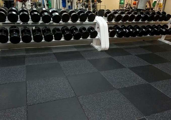 American Floor Mats - Extreme Rubber Gym Tiles - 1 Inch Thick Colorful Rubber Gym Tiles - Superior Shock and Sound Absorbing Tiles - 95% Dark Greys 4 Tile Pack (Covers 16 Sq Ft)