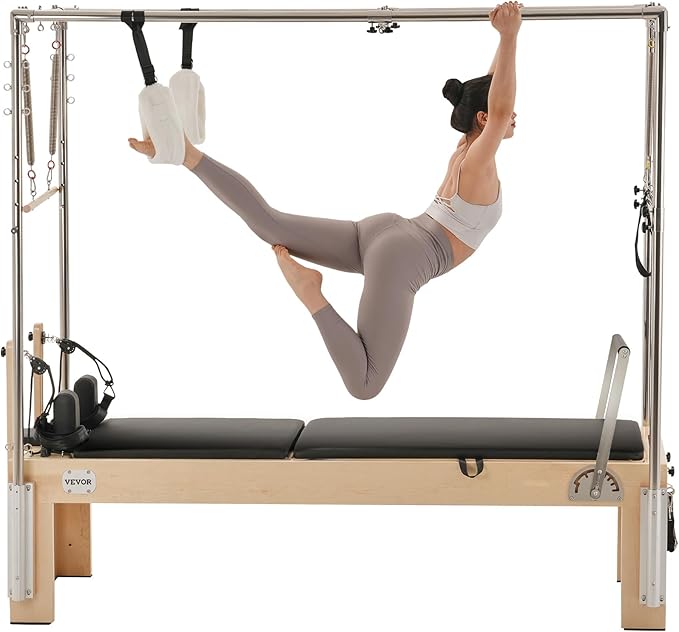 VEVOR Pilates Reformer Machine, Pilates Workout Equipment for Home Gym Studio Use, Pilates Bed with Dual Resistance- Spring & Cord, Reformer Set, Up to 400 LBS