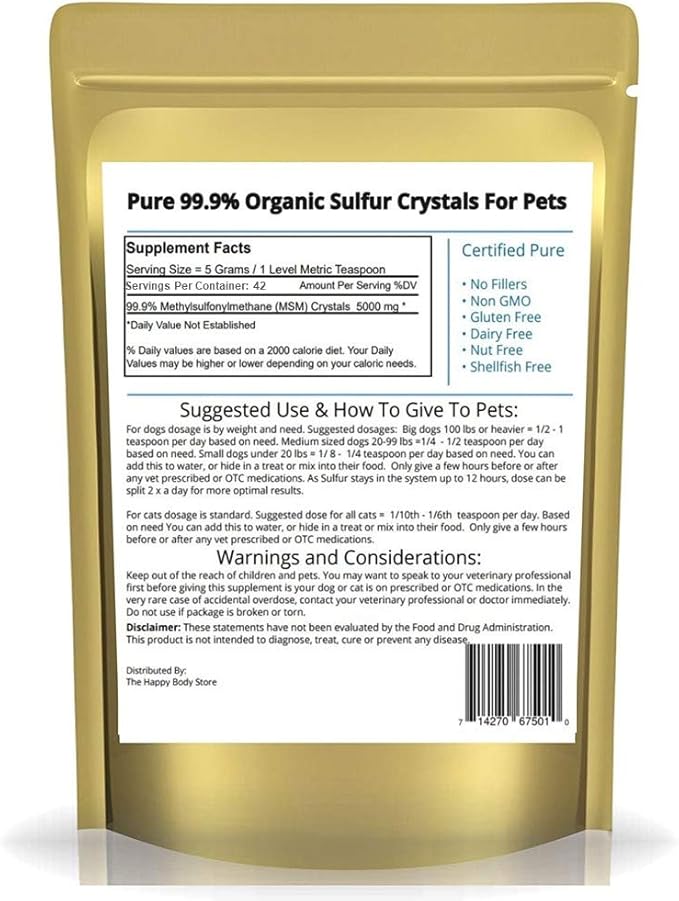 Pure MSM Joint Supplement for Dogs, Cats, & Horses β 100% Additive-Free β High Performance, Supports Pets Wellness, Healthy Joints, Mobility, Aches, & Fatigue β HAPPY BODY - 7oz