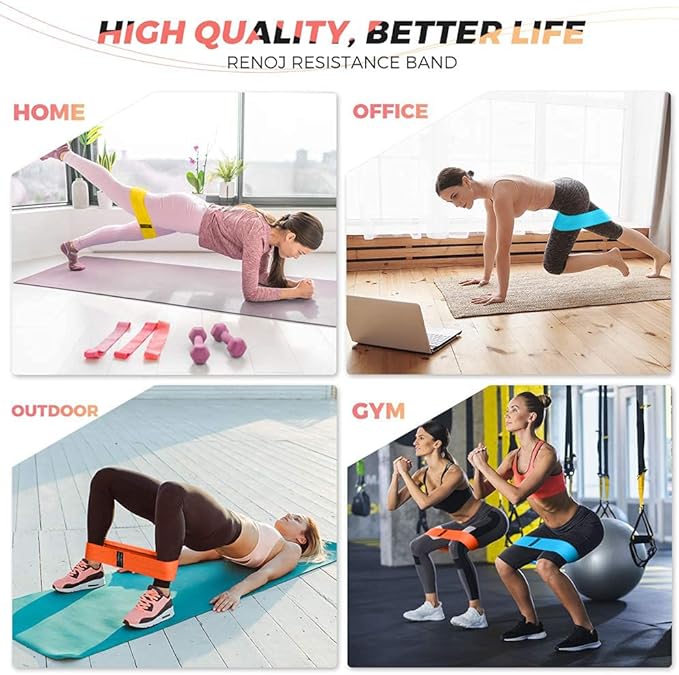 Renoj Resistance Bands, Yoga Starter Sets for Women and Men, 3 Set of Stretch Exercise Workout Bands for Booty Legs, Elastic Pilates Flexbands