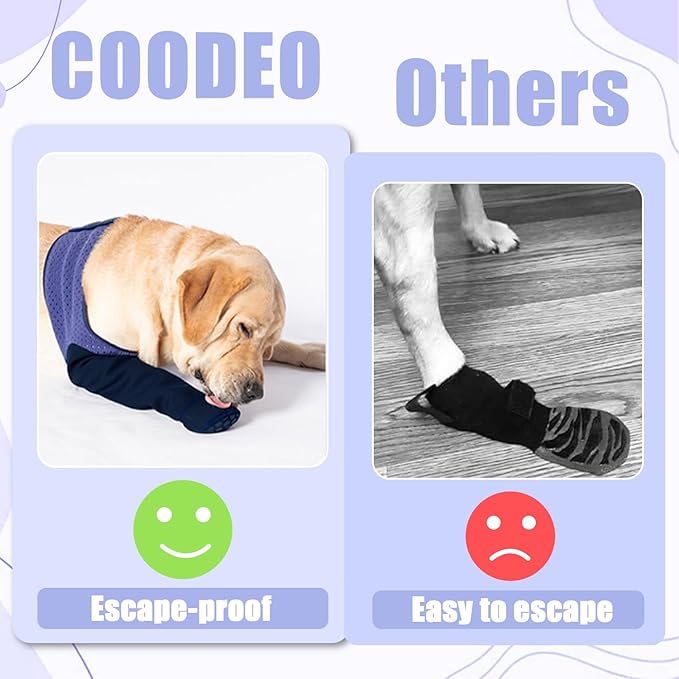 COODEO Dog Socks to Prevent Licking Paws, Healing Boots & Paw Protectors with Non-Slip Bottoms for Wound Protection, Waterproof Sleeve Shoes for Lickingļ¼Purpleļ¼2XL_Left