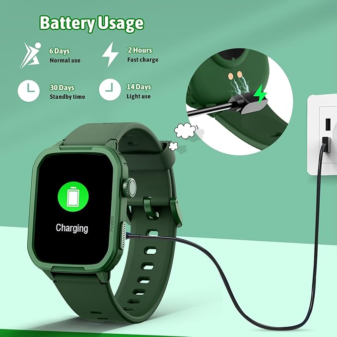 Smart Watch for Kids No Phone Needed, Tempered Glass Fitness Tracker Boy Teens with 19 Sport Modes, Pedometer, Sleep Monitor, Kids Watch Birthday Gifts Toy Gift for Girls Boys 6-16 (Green)
