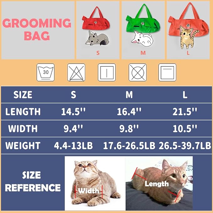 Kukaster Pet Cat’s Restraint Bag for Claw Care Nail Trimming Anti-Scratching Grooming Bag for Cats Medical Examination(Blue-m)