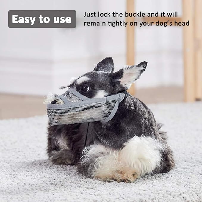 Crazy Felix Nylon Dog Muzzle for Small Medium Large Dogs Dachshund Beagle Poodle Labrador, Air Mesh Breathable and Drinkable Pet Mouth Guard for Anti-Biting Chewing Scavenging(XS, Grey)