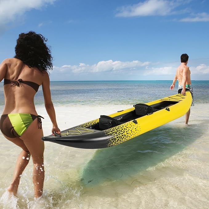 S AFSTAR Inflatable Kayak, 2 Person Canoe with 507 lbs Capacity, Drop-Stitch Floor, All Accessories & Carry Bag, 12.5 ft Large Sit in Tandem Kayak for Fishing, Camping & Exploring for Adults