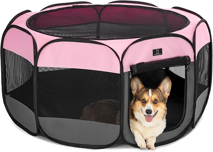 A4Pet Puppy Playpen Indoor, 39.5โ Portable Pet Playpen with Bowl, Suitable for Puppies, Kittens, and Small Animals, Removable Zipper & Mesh Panel(16โW ร 10โH)