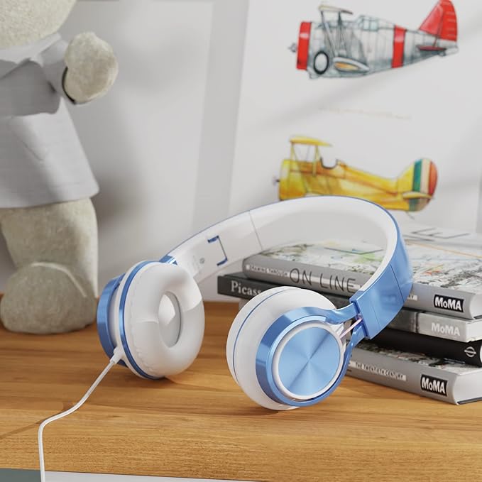 AILIHEN Kids Headphones for School Boys, Headphones with Microphone for Chromebook Laptop Computer Smartphone, 3.5mm Foldable Lightweight Headset for Teen Teenager (Blue)