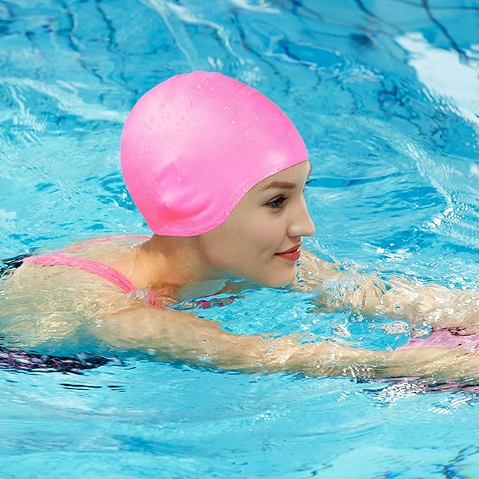 Swimming Cap, Silicone Swim Cap for Women Men, Durable Non-Slip Waterproof Swim Cap Protect Ears, Long Hair for Adults, Older Kids