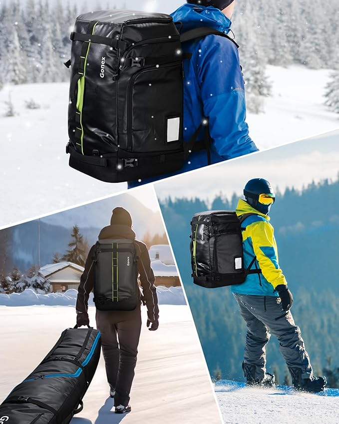 Gonex 50L Ski Boot Bag Backpack, Waterproof Snowboard Boot Backpack for Men Women, Ski Boots Bag for Travel, Ski, Snowboard, Helmet, Goggles and Outerwear Black