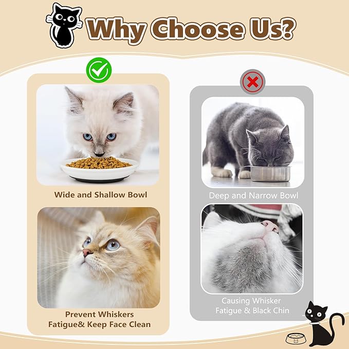 Ceramic Cat Food Bowls - 8 Pack Shallow Plates for Wet Food, Whisker-Friendly Feeding Dish with Non-Slip Silicone Base, Microwave & Dishwasher Safe for Indoor Cats & Kittens
