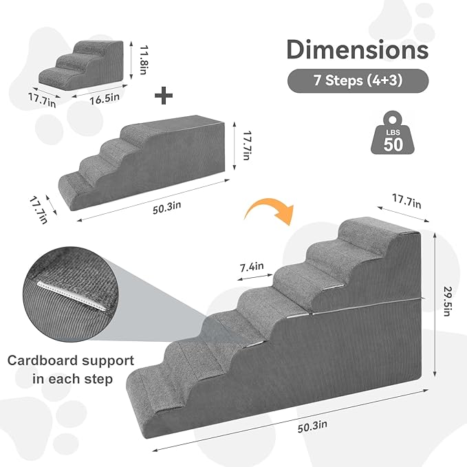 ๐ณ ๐ฆ๐๐ฒ๐ฝ๐ Dog Steps for High Bed, 30'' High Dog Stairs for Small Dogs, Waterproof Pet Stairs for Small Old Large Dogs and Cats with Removable Cover & PE Support Board for Bed, Car or Couch