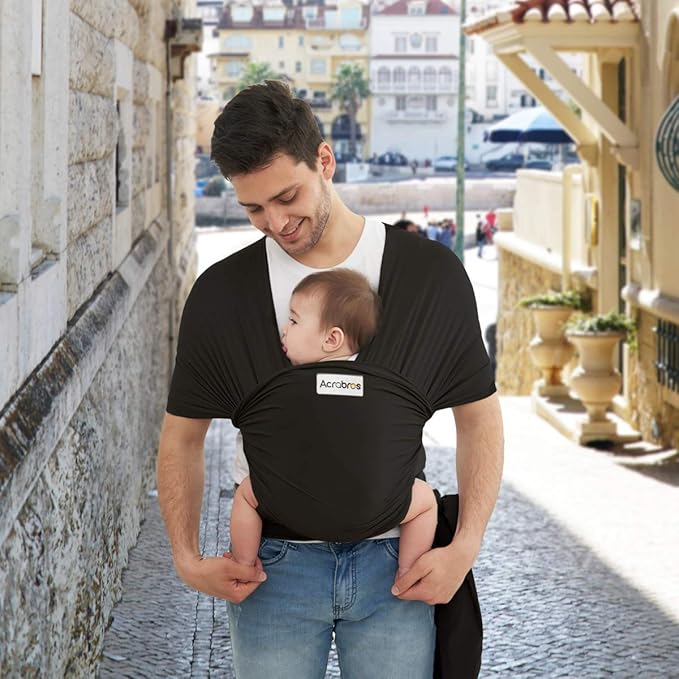 Acrabros Baby Wrap Carrier,Hands Free Baby Carrier Sling,Lightweight,Breathable,Softness,Perfect for Newborn Infants and Babies Shower Gift,Black