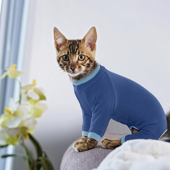 PUMYPOREITY Cat Hair Sticky Shirt β Breathable & Lightweight, Reduces Shedding Fur Pajamas, Prevents Licking Wounds After Surgery, Blue, L