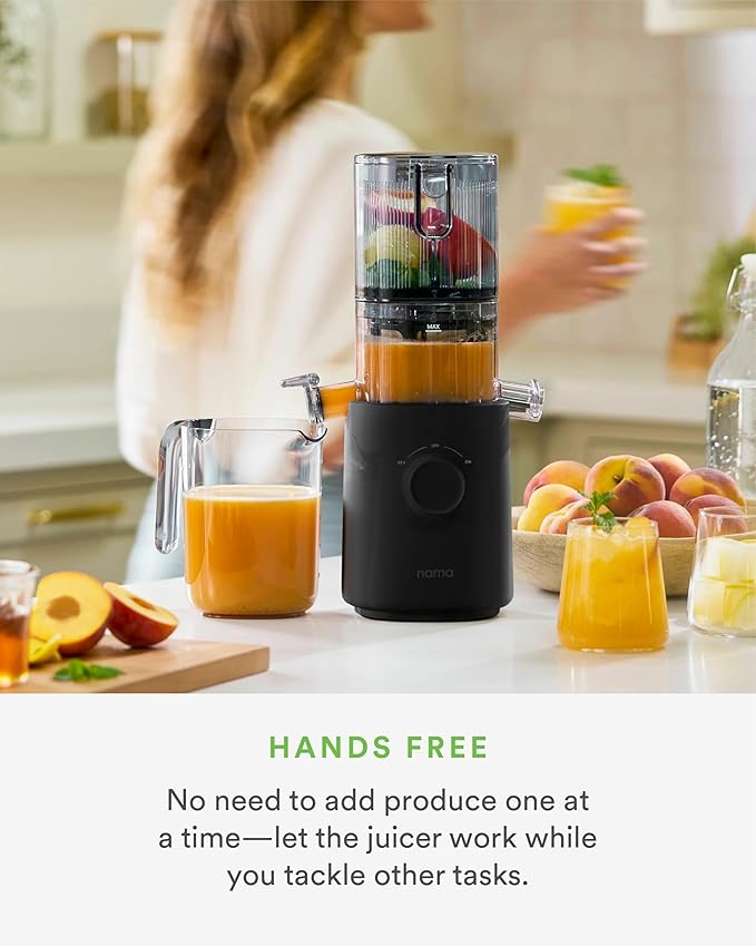 Nama J3 Compact Cold Press Juicer β Space Saving & Self Feeding for Hands-Free Operation β Lightweight, Portable Zero Waste Slow Masticating Juicer β Easy Cleanup & Assembly - Black