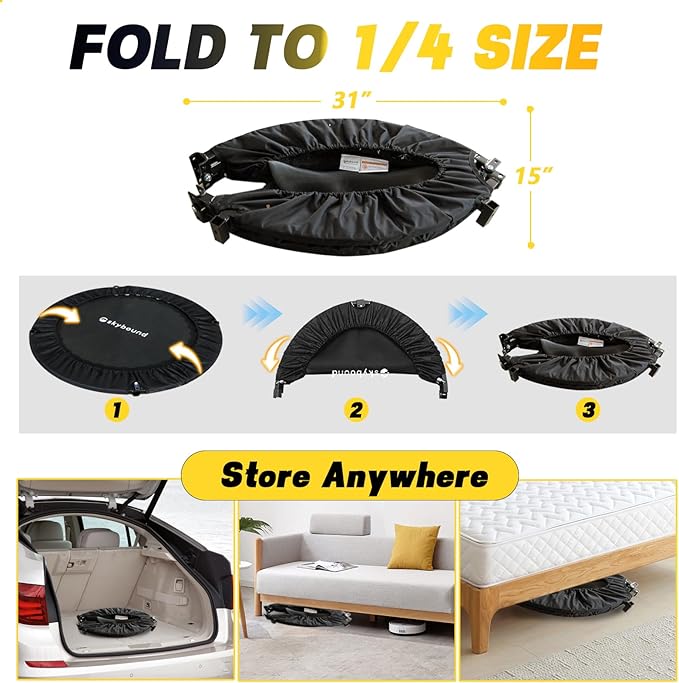 Rebounder Trampoline for Adults - 40" Foldable Mini Trampoline Fitness Rebounder with Adjustable U-Bar Handle, Max Load 350lbs,Stable Quiet Indoor/Outdoor Exercise Equipment