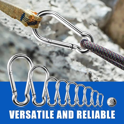 Carabiner Clip Hooks, 20pcs 3.54 inch Carabiners Heavy Duty, 304 Stainless Steel Spring Snap Hook Fits Camping Hiking, Metal Clips for Rope Chain Keys Rings
