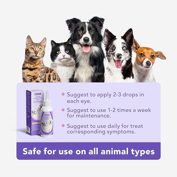 HICC PET Dog Eye Drops, Eye Drops for Dog Care & Cat Care, Soothe Allergy, Relieve Dry Eyes Pink Eyes, Pet Tear Stain Cleaner (2 x 5.1 fl oz)