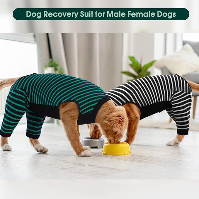 Kuoser Dog Recovery Suit, Anti Licking Dogs Rear Leg Sleeve, Abdominal Dog Surgical Suit with Pants Cover Protect Wounds, Dogs Elbow Protector Soft Pet Surgery Onesie Cone Alternative, Green L