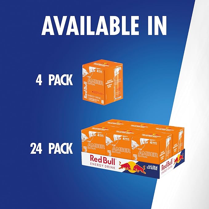 Red Bull Amber Edition Energy Drink, Strawberry Apricot, with 80mg Caffeine plus Taurine & B Vitamins, 8.4 Fl Oz, Pack of 24 Cans