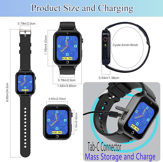 Goodatech Smart Watch for Kids 4-12 Years Boys Girls, 26 Puzzle Games,HD Camera,Video Music Player,Pedometer,Flashlight,Calendar,Alarm Clock,Aluminum Case,Sport Band (Black)