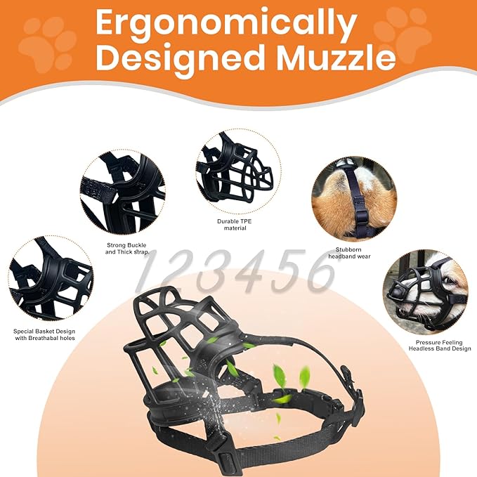 Dog Muzzle – Lightweight Breathable Basket Muzzle, Anti-Biting & Chewing, Adjustable Fit for Small, Medium & Large Dogs(Size 4)
