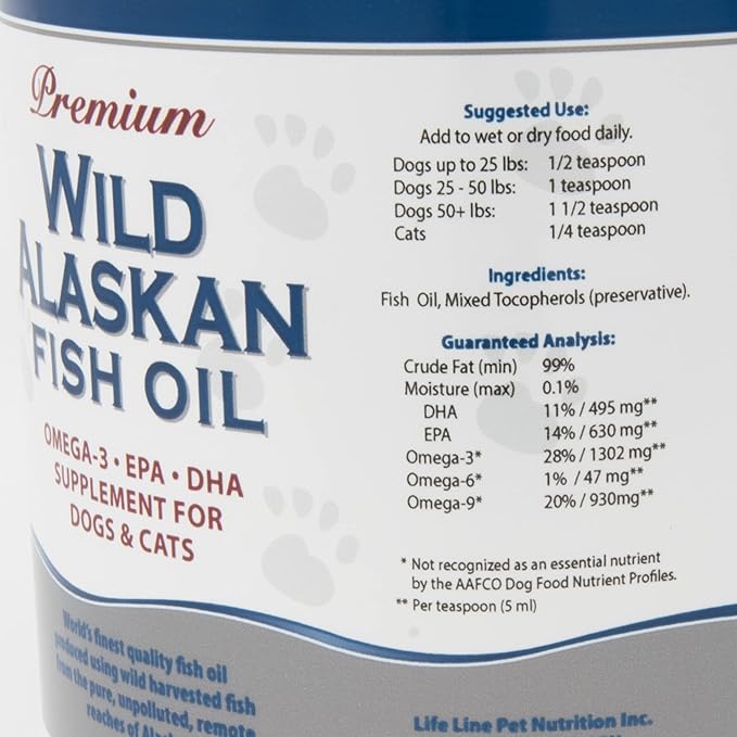 Life Line Pet Nutrition Wild Alaskan Fish Oil for Dogs and Cats 66oz β Omega 3 Fish Oil Supplement for Skin & Coat β Supports Brain, Eye & Heart Health in Dogs & Cats