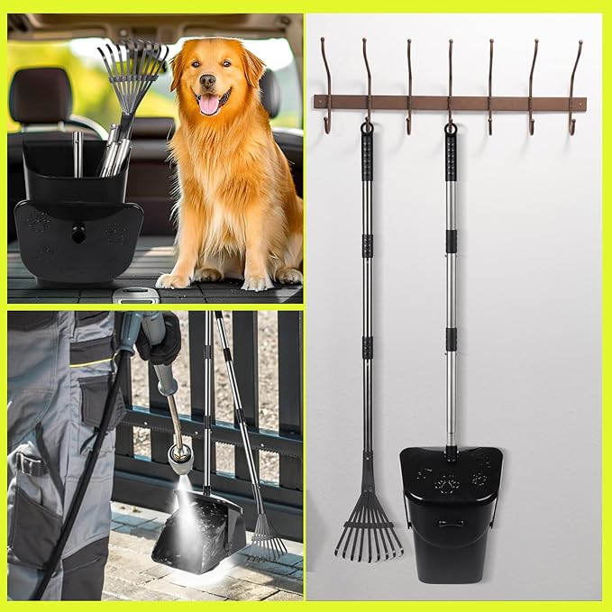 Dog Pooper Scooper with 20 Bag Attachment Long Handle Swivel Bin, Rake Heavy Duty Pooper Scooper for Large Medium Dogs Easy to Clean Poop Scooper for Yard, Grass, Gravel