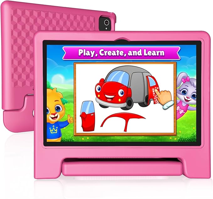 JREN Tablet for Kids|10.1 Inch Kids Tablet Android 14|Octa-core|64GB|WiFi |Bluetooth|Parental Control|Children Content|Children Toddler Pink Girls Gift