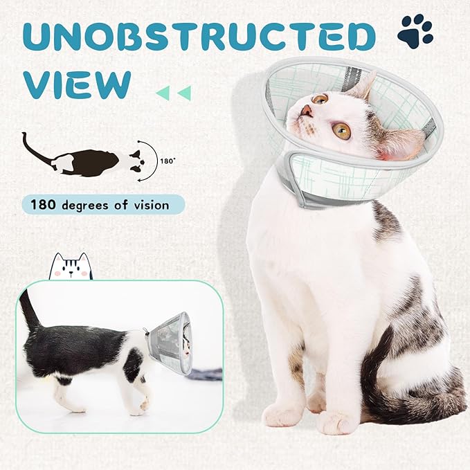 Supet Cat Cone Collar Soft to Stop Licking Scratching, Breathable Comfortable Mesh Recovery Cone for Cats After Surgery Neuter, Lightweight E Cone Collar Alternative (M)