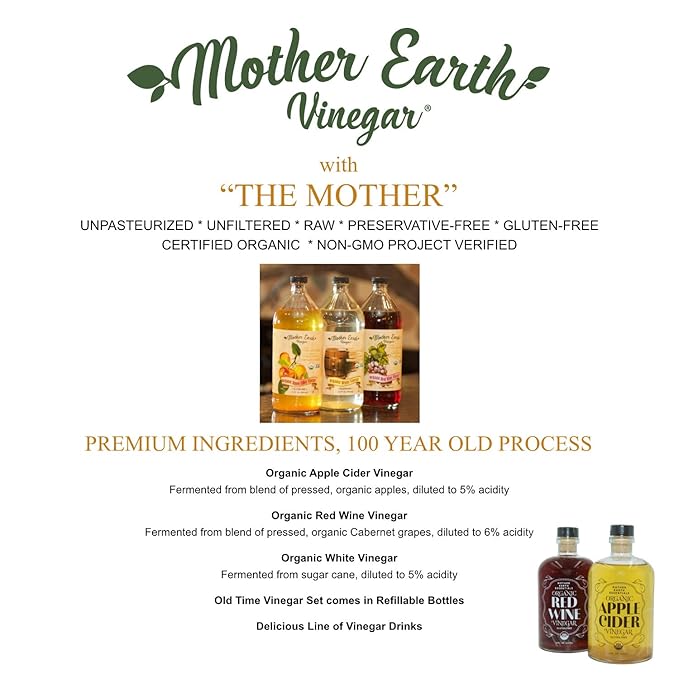 Mother Earth, Organic Apple Cider Vinegar with The Mother, Fresh Pressed Organic Apples, OACV, ACV, Raw, Unpasteurized, Unfiltered (1/32oz Glass Bottle)