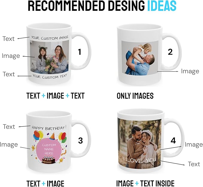 Personalized Coffee Mug – Custom Photo, Text, or Logo Ceramic Mug Tea Cup | Taza Personalizada with Picture or Message | Customized Gift Idea for Men & Women, Mom, Dad, Friends - White/Black | 15oz