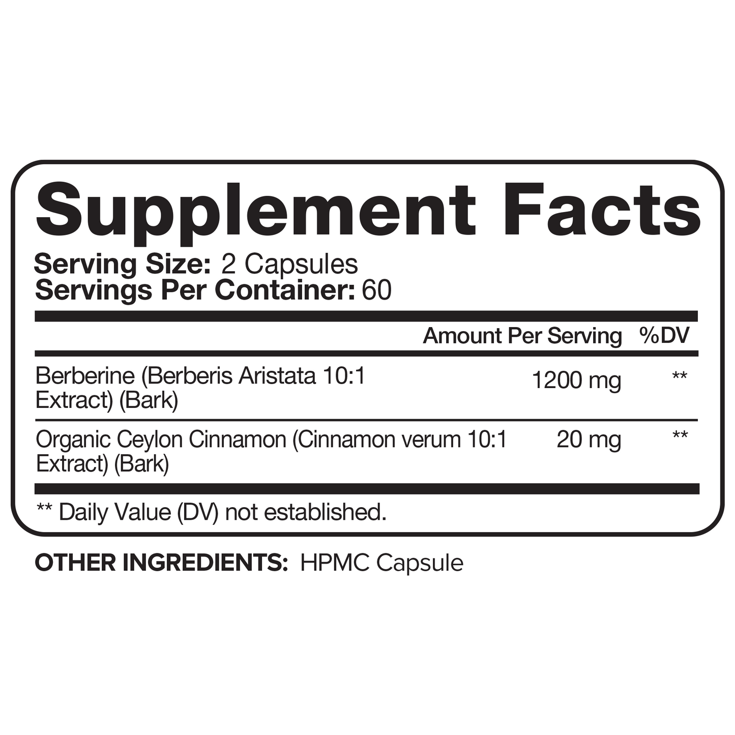 Nutrivein Premium Berberine 1200 mg with Ceylon Cinnamon - 120 Capsules