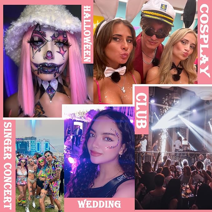 Body Glitter Face Glitter Gel: Singer Concerts Disco Festival Rave Accessories Face Glitter Makeup 150ml Chunky Sequins Mermaid Face Body Hair Glitter Gel (White&Silver&Gold)