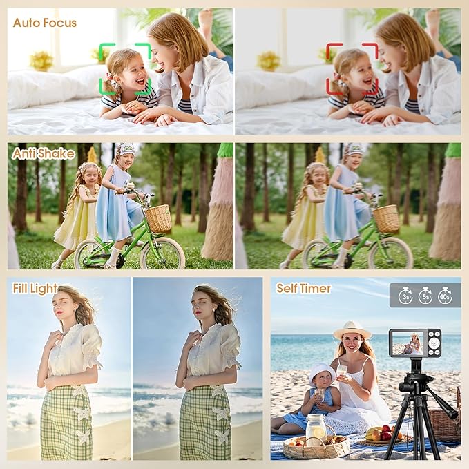 4K Digital Camera for Teens, FHD 64MP Digital Camera for Kids with 64GB SD Card, 18X Digital Zoom Cameras for Photography, Point and Shoot Video Camera for Kids, Pink