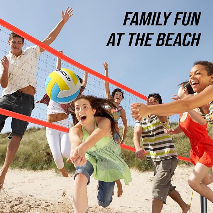 Outdoor Portable Volleyball Net Set System for Backyard - Quick & Easy Setup Adjustable Height Poles, PU Volleyball, Pump and Carrying Bag