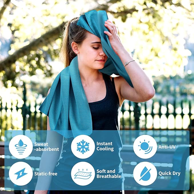 YESLIFE 4 Pack Cooling Towel 40"x12", Gym Towels for Men and Women, Soft Breathable Workout Towels for Yoga, Running, Sport, & More (Blue, Grey, Purple, Black)