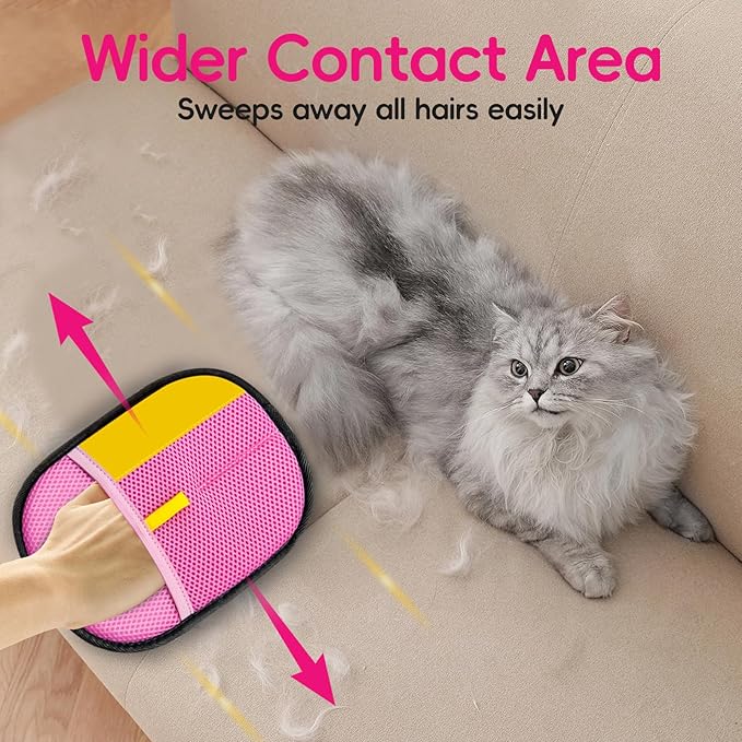 Upgraded pet Hair Removal Gloves, Reusable pet Hair Removal Gloves, Powerful cat and Dog Hair Removal, Suitable for ClothesăSofasăCarpetsăcar Seats etc. (2PCS Pink)