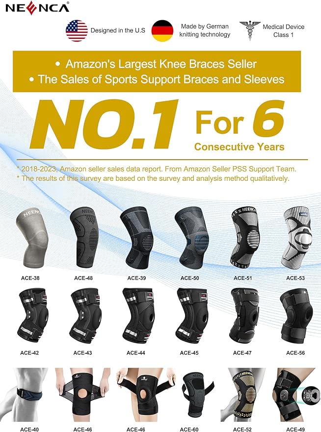 NEENCA Professional Knee Brace, Compression Knee Support with Patella Gel Pad & Side Stabilizers, Medical Knee Sleeve for Pain Relief, ACL,PCL, Meniscus, Injury Recovery, Arthritis, Sports, Workout...