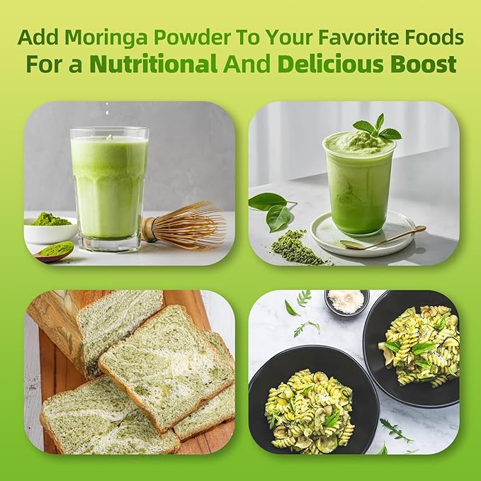 Organic Moringa Powder & Matcha Powder, Multi-Green Superfoods with Green Tea Resveratrol - Energy and Digestive Support, Rich in Antioxidants and Vitamin A D3 E B6 B12 Calcium, Non-GMO, Vegan, 16 oz